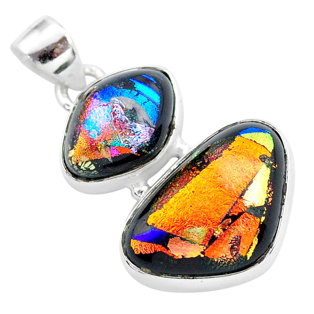 925 sterling silver 15.55cts multi color dichroic glass handmade pendant t1113