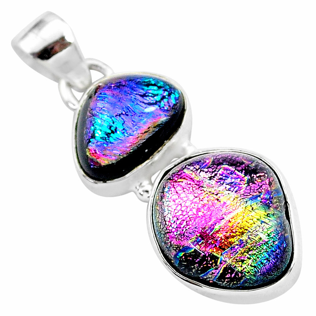 925 sterling silver 14.09cts multi color dichroic glass handmade pendant t1117