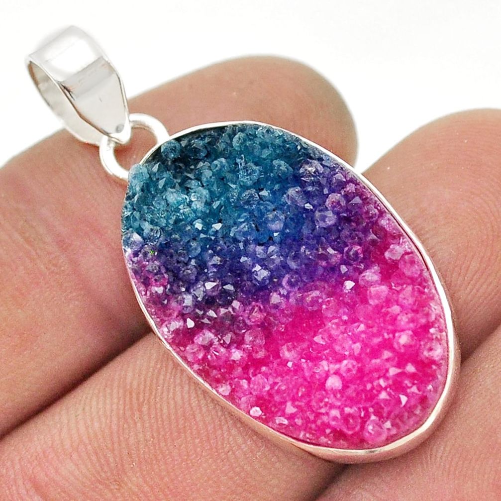 925 sterling silver 18.17cts multi color druzy oval pendant jewelry d49170