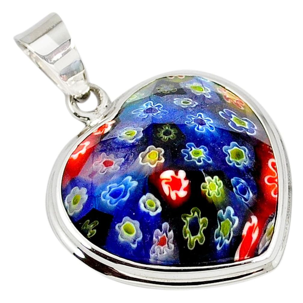 925 sterling silver multi color italian murano glass heart pendant c22499