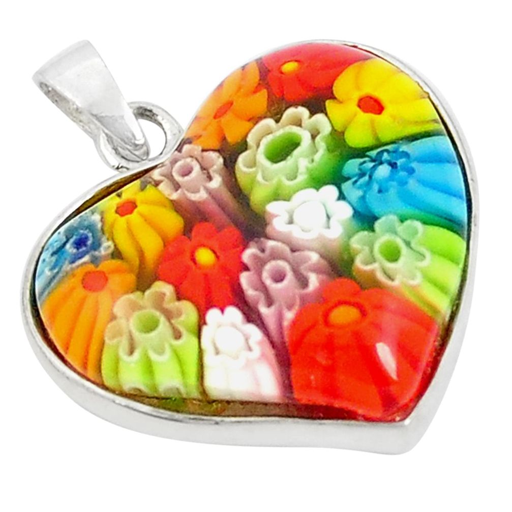 925 sterling silver multi color italian murano glass heart pendant c25745