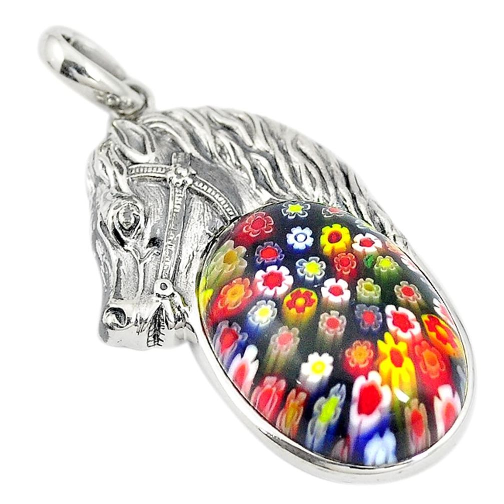 925 sterling silver multi color italian murano glass horse pendant c21624