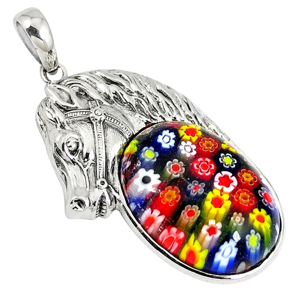 925 sterling silver multi color italian murano glass horse pendant c22443