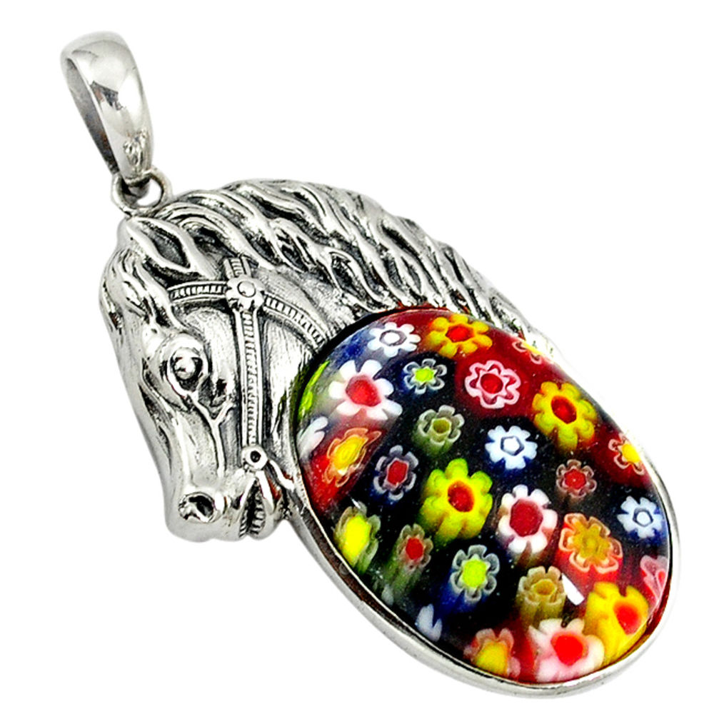 925 sterling silver multi color italian murano glass horse pendant c22477