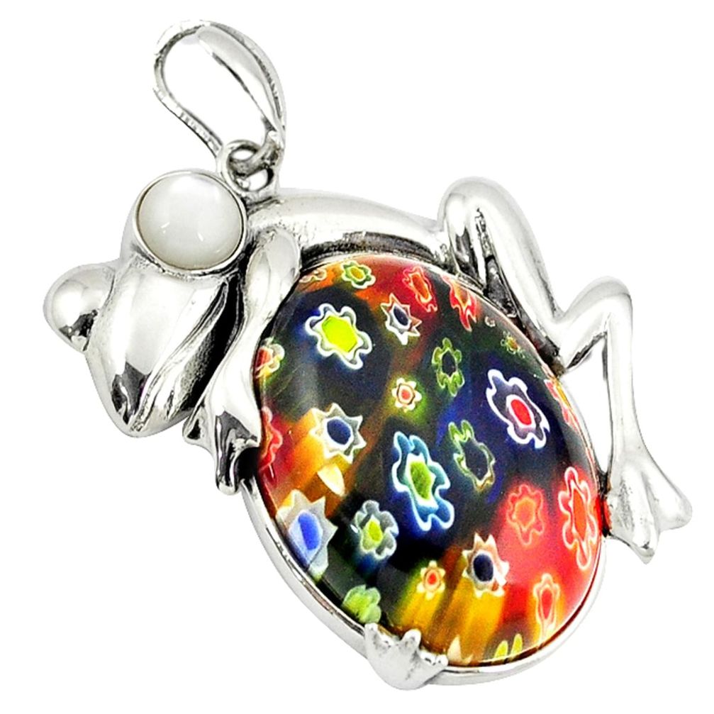 925 sterling silver multi color italian murano glass pearl frog pendant c22536