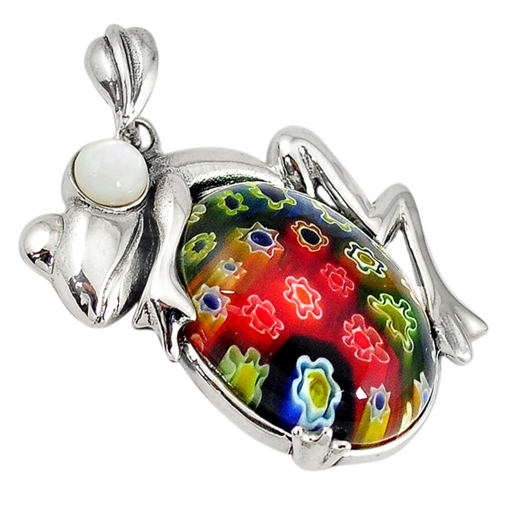 925 sterling silver multi color italian murano glass pearl frog pendant c22537