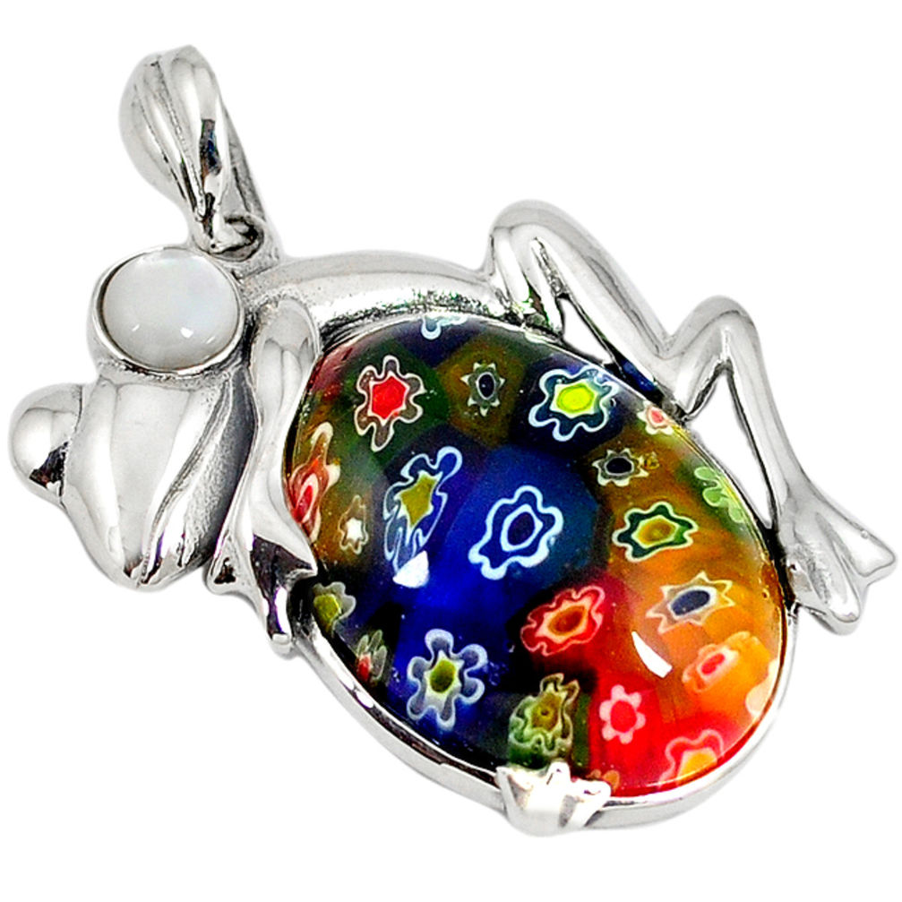 925 sterling silver multi color italian murano glass pearl frog pendant c22551