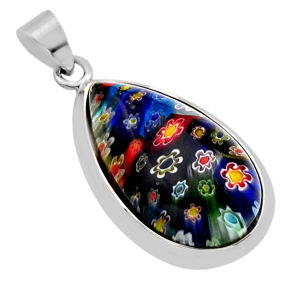 925 sterling silver 15.02cts multi color italian murano glass pendant y83497