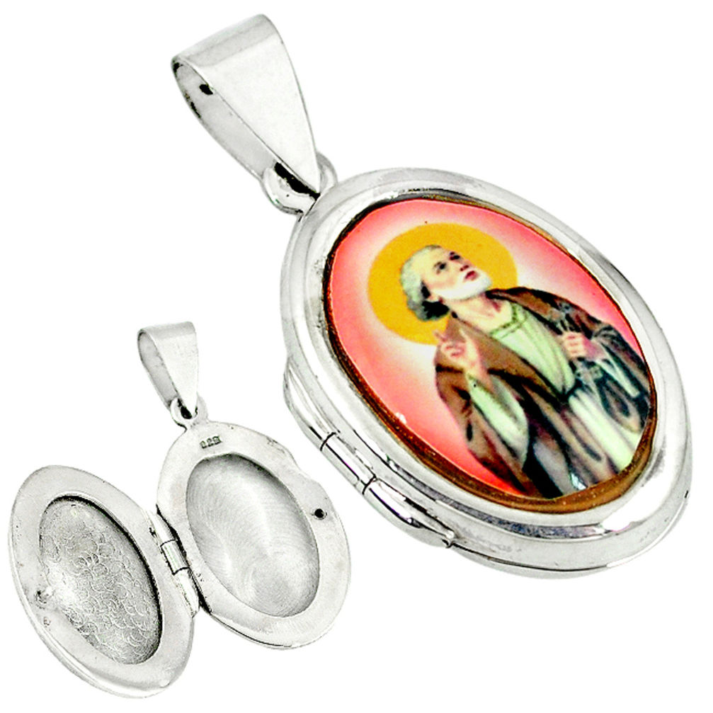 925 sterling silver multi color jesus cameo oval locket pendant c22619
