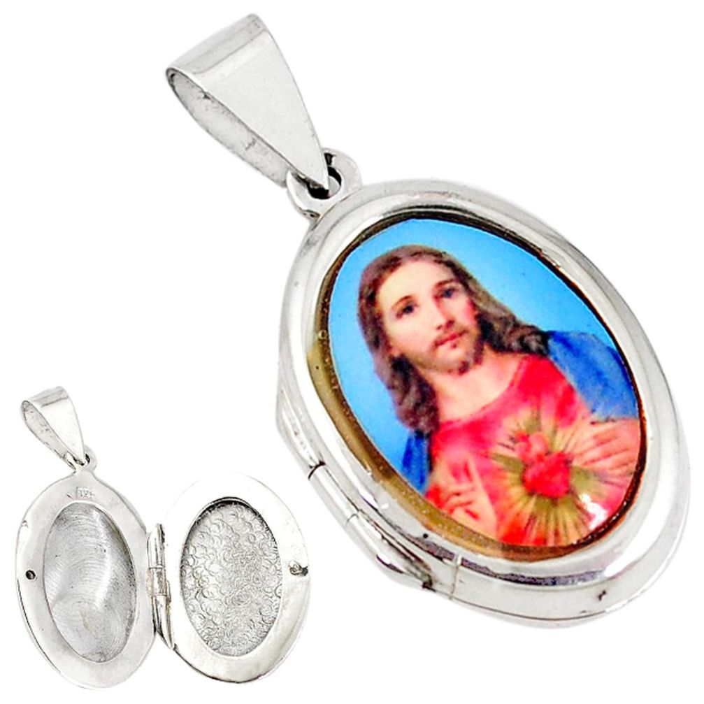 925 sterling silver multi color jesus cameo oval prayer box pendant c22657