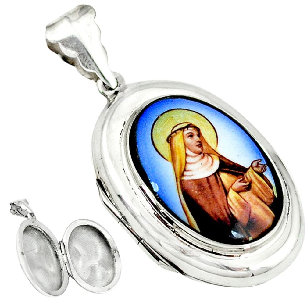 925 sterling silver multi color saint mary cameo locket pendant jewelry c22663