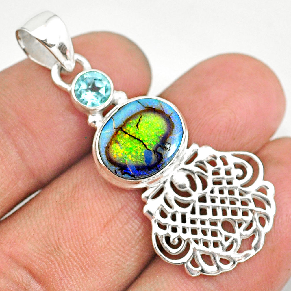 925 sterling silver 3.90cts multi color sterling opal blue topaz pendant r84593