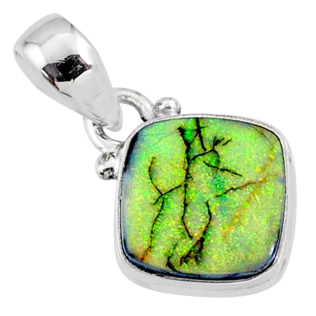 925 sterling silver 3.57cts multi color sterling opal cushion pendant r64339