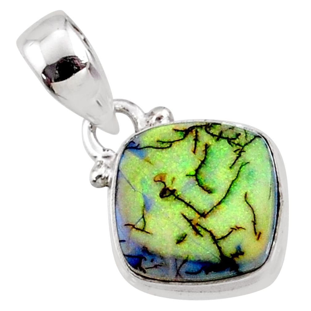 925 sterling silver 3.57cts multi color sterling opal cushion pendant r64348