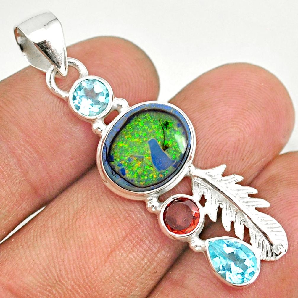 925 sterling silver 7.79cts multi color sterling opal garnet pendant r84554