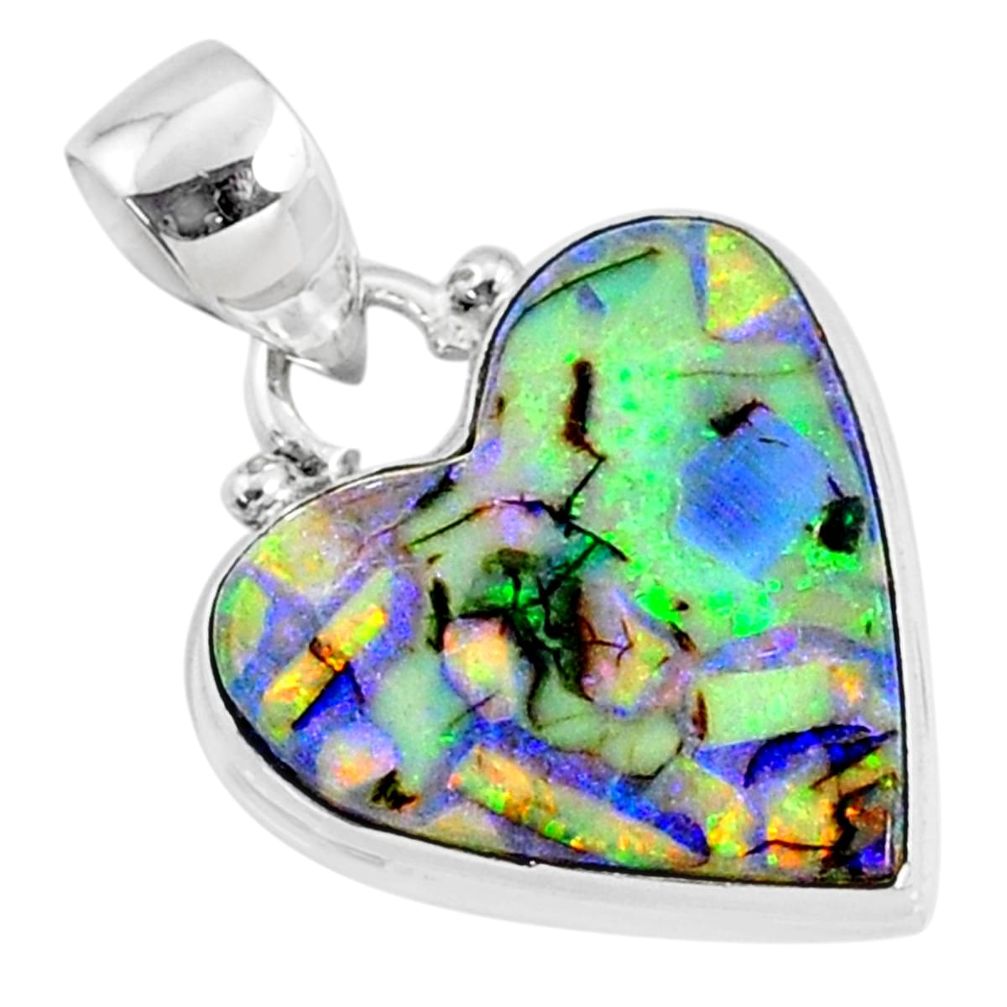 925 sterling silver 8.35cts multi color sterling opal heart pendant r70143