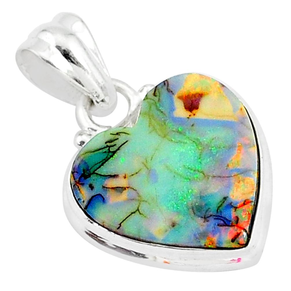 925 sterling silver 7.79cts multi color sterling opal heart pendant r95898