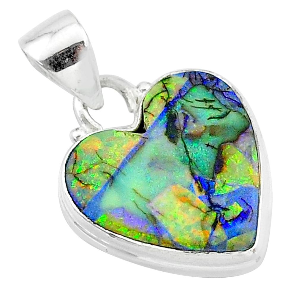 925 sterling silver 6.52cts multi color sterling opal heart pendant t13764