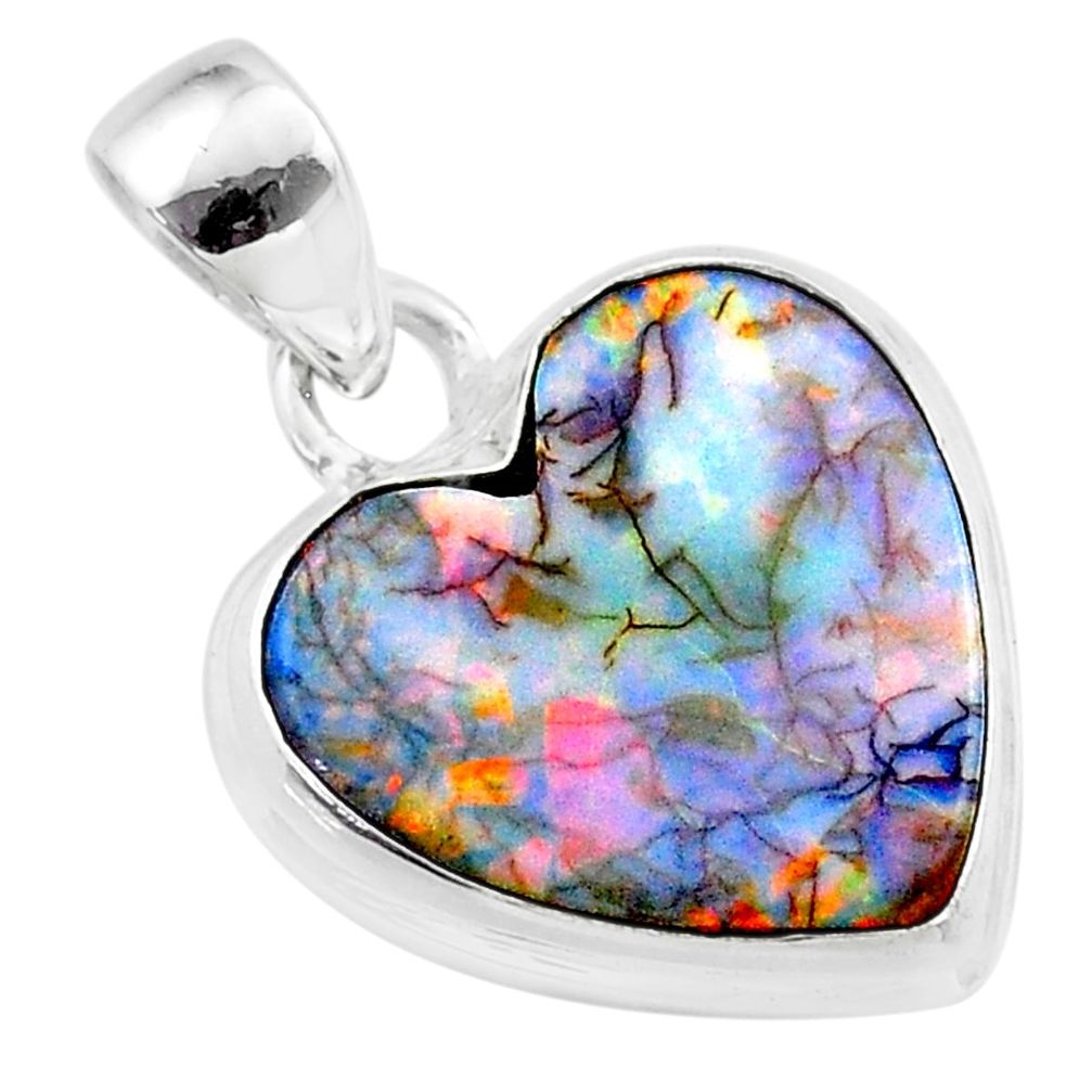 925 sterling silver 6.61cts multi color sterling opal heart pendant t45231