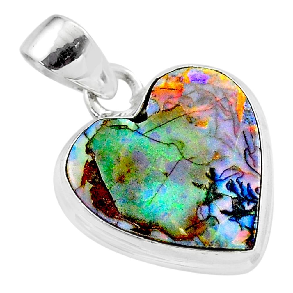 925 sterling silver 6.59cts multi color sterling opal heart pendant t45239