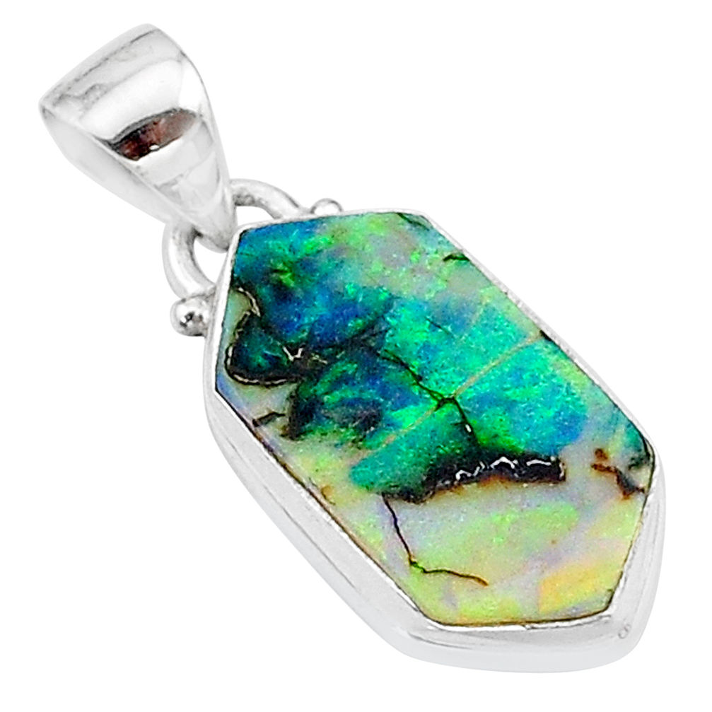 925 sterling silver 4.26cts multi color sterling opal hexagon pendant t13664