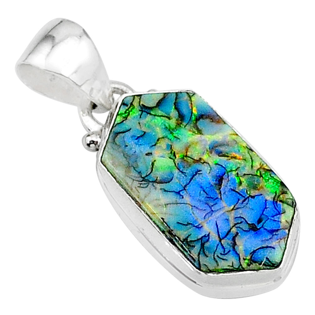 925 sterling silver 4.57cts multi color sterling opal hexagon pendant t13672