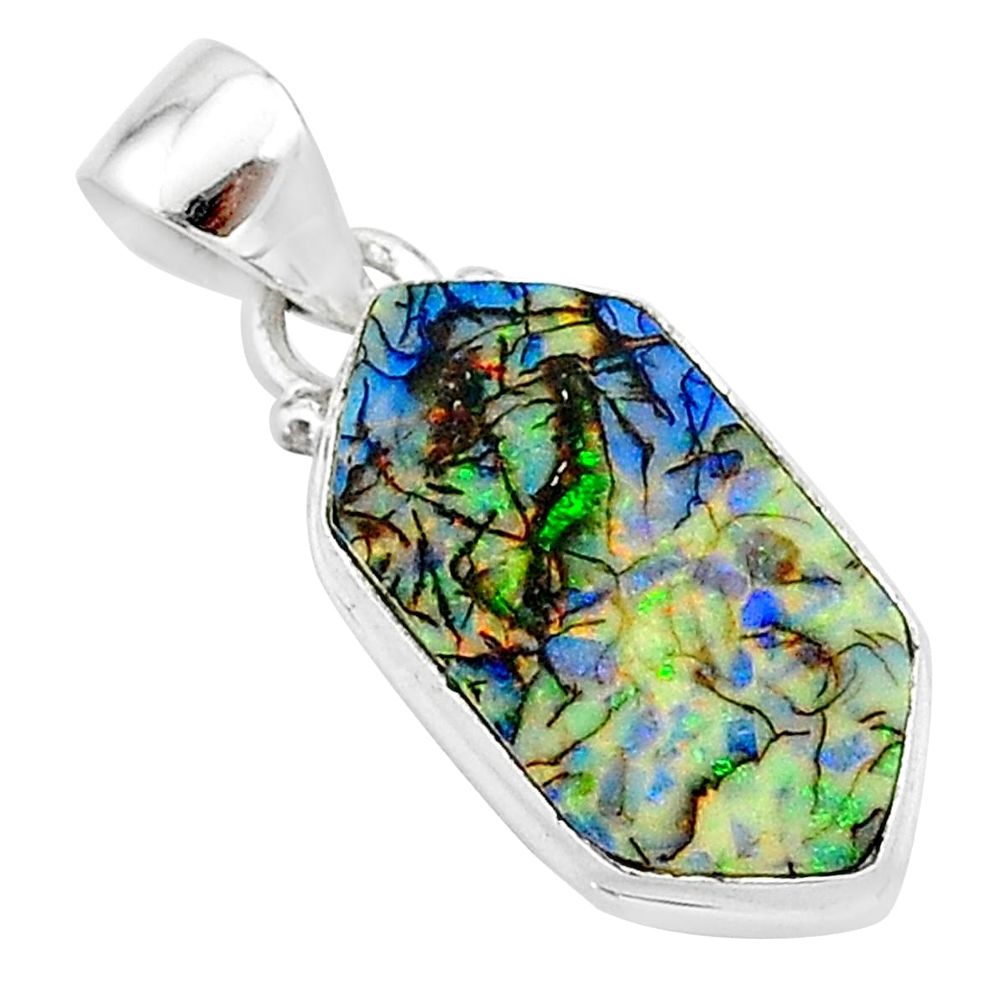 925 sterling silver 4.89cts multi color sterling opal hexagon pendant t13700