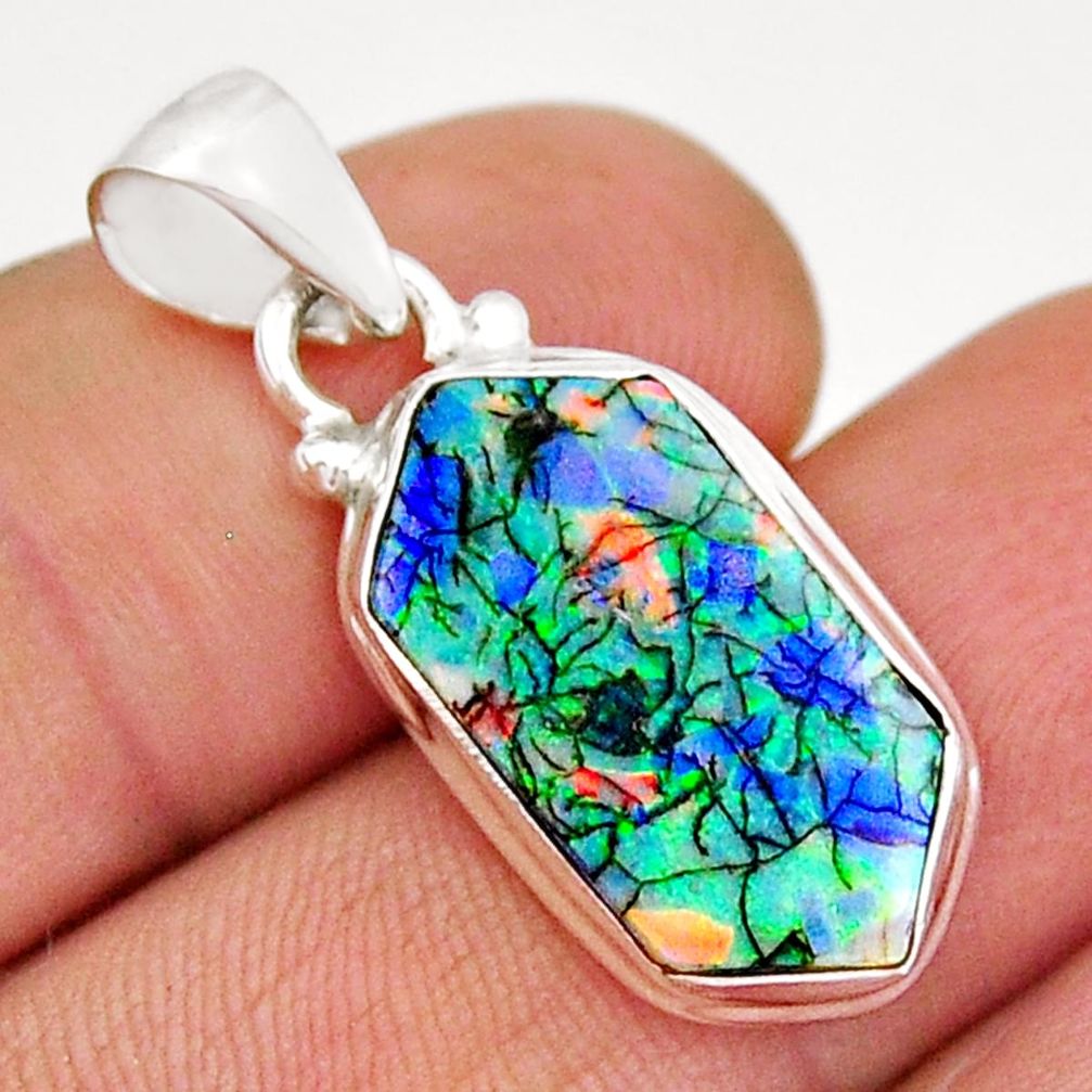 925 sterling silver 5.87cts multi color sterling opal hexagon pendant y6178