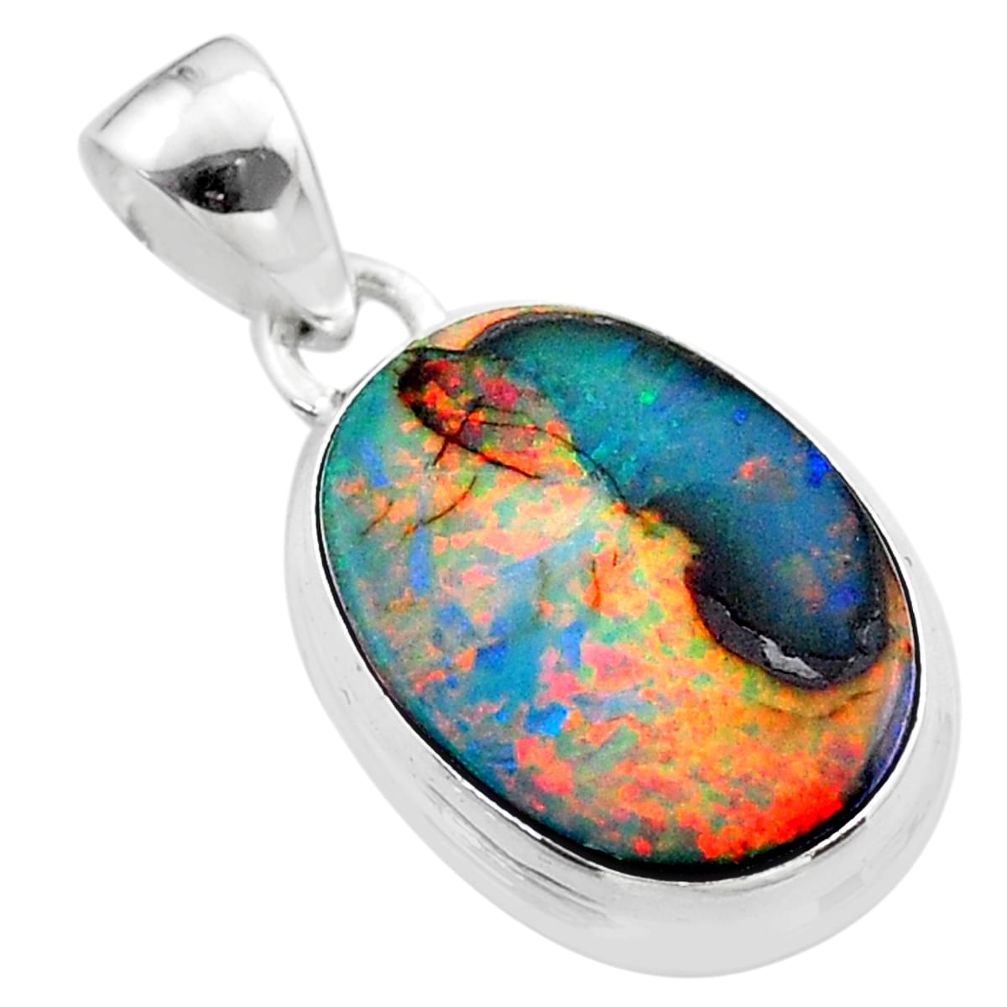 925 sterling silver 6.97cts multi color sterling opal oval pendant t45216