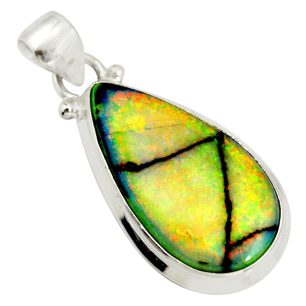 925 sterling silver 10.32cts multi color sterling opal pendant jewelry r25248