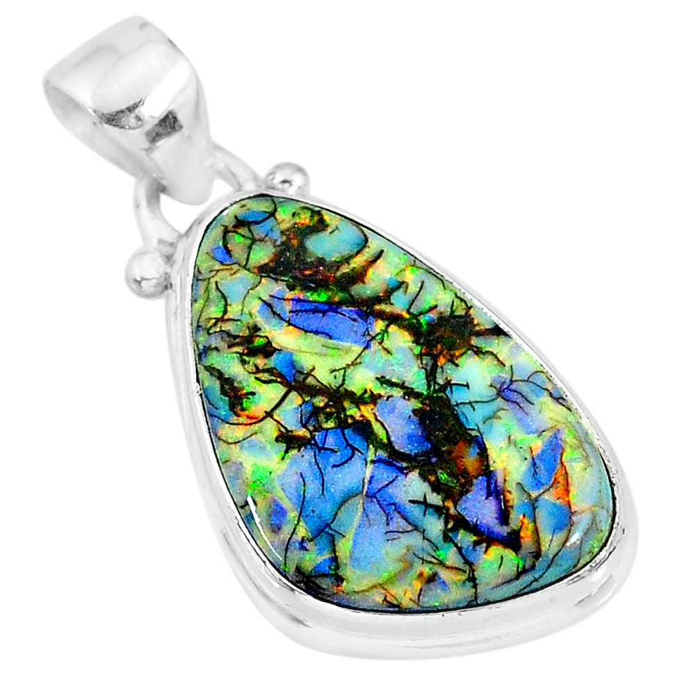 925 sterling silver 8.56cts multi color sterling opal handmade pendant r92534