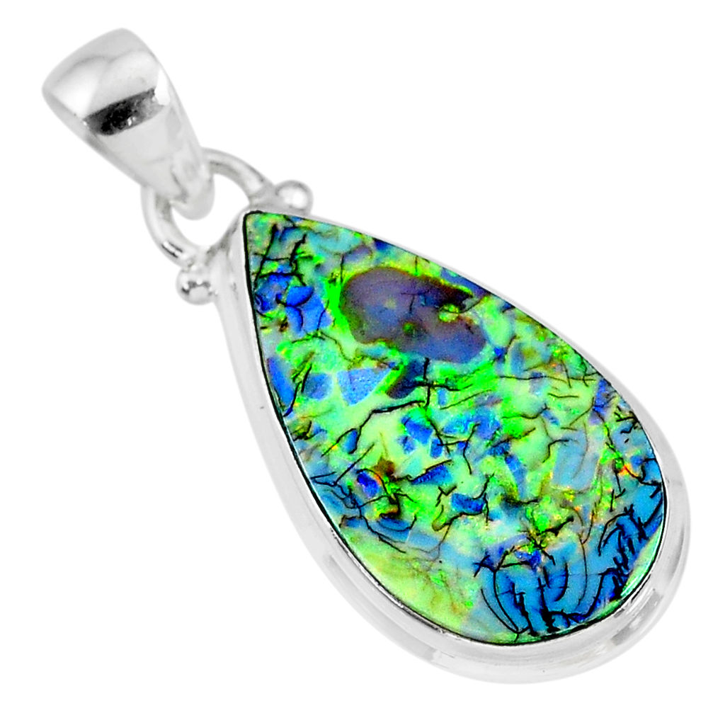 925 sterling silver 9.83cts multi color sterling opal handmade pendant r92569