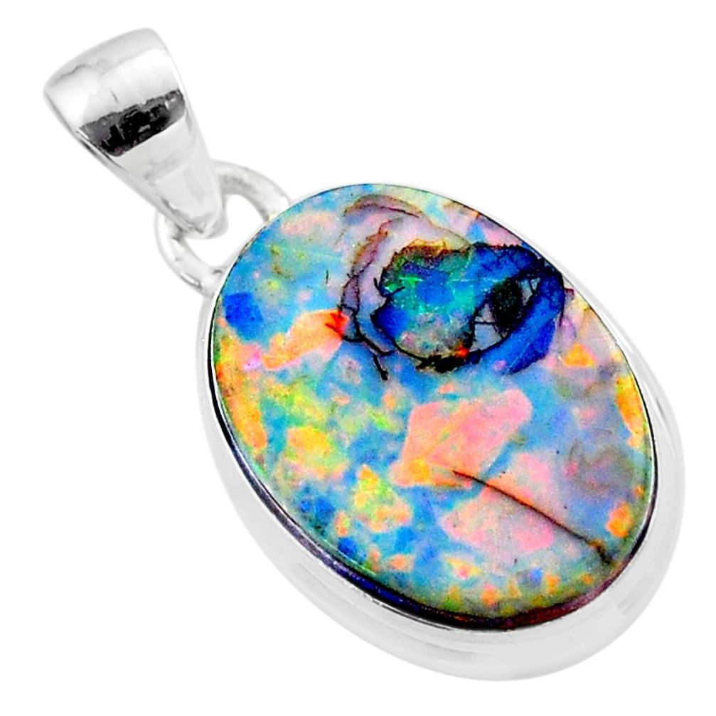 925 sterling silver 6.92cts multi color sterling opal pendant jewelry t45230