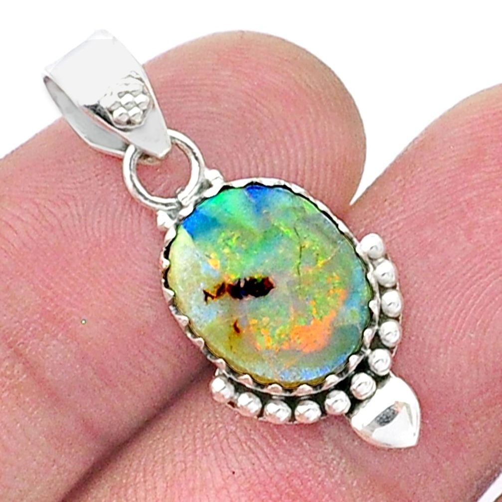 925 sterling silver 2.59cts multi color sterling opal pendant jewelry u53649