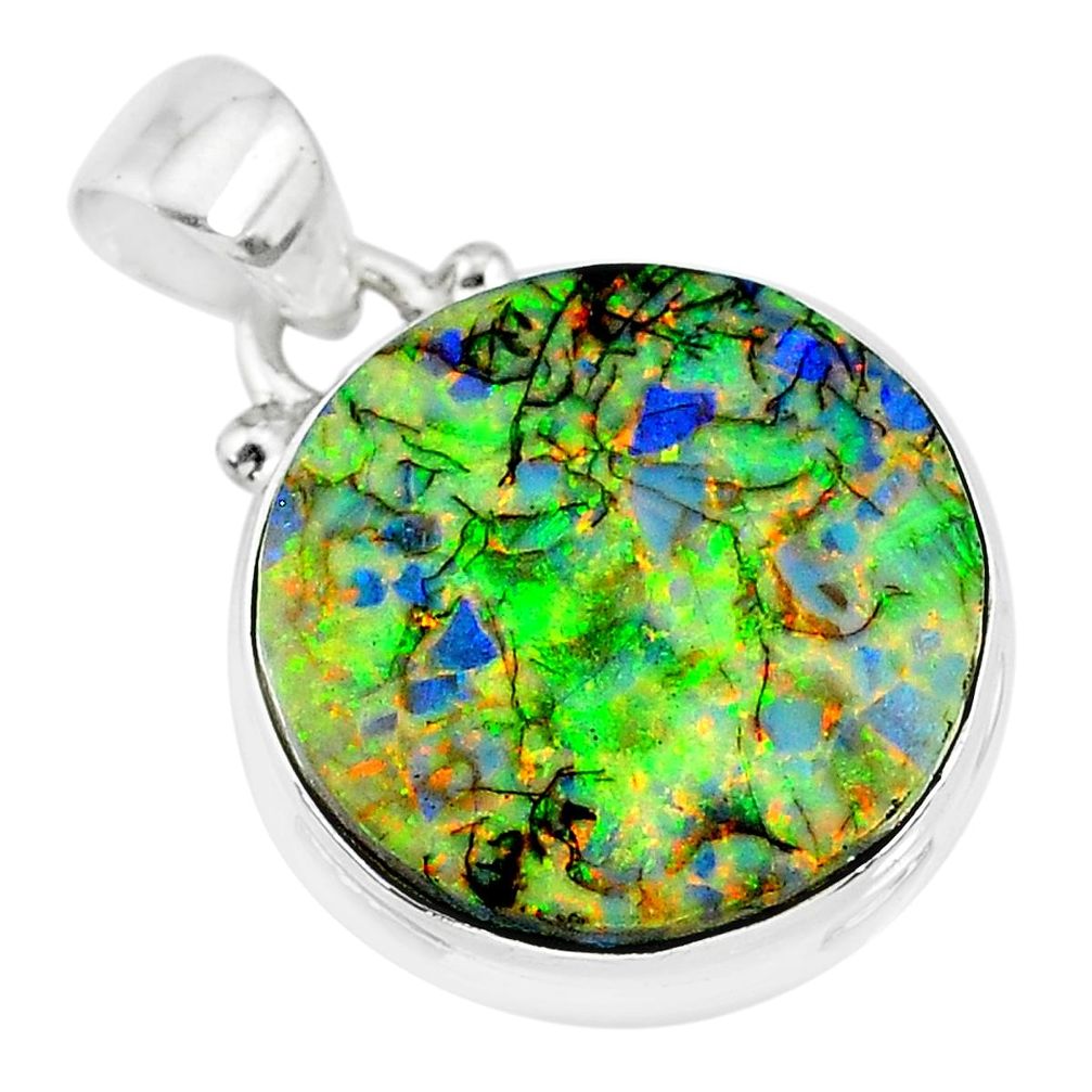 925 sterling silver 7.96cts multi color sterling opal round pendant r92507