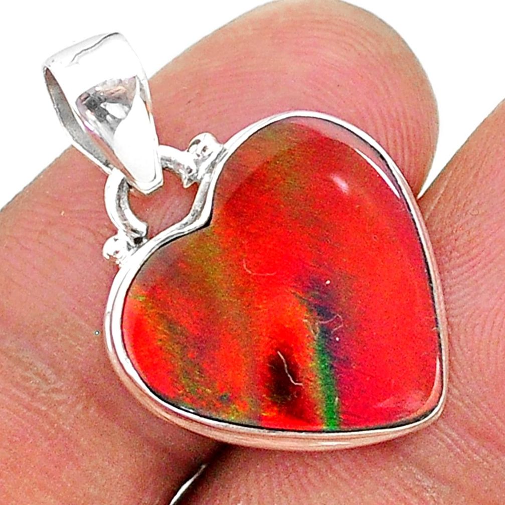 925 silver 6.70cts multi color volcano aurora opal (lab) heart pendant t16843