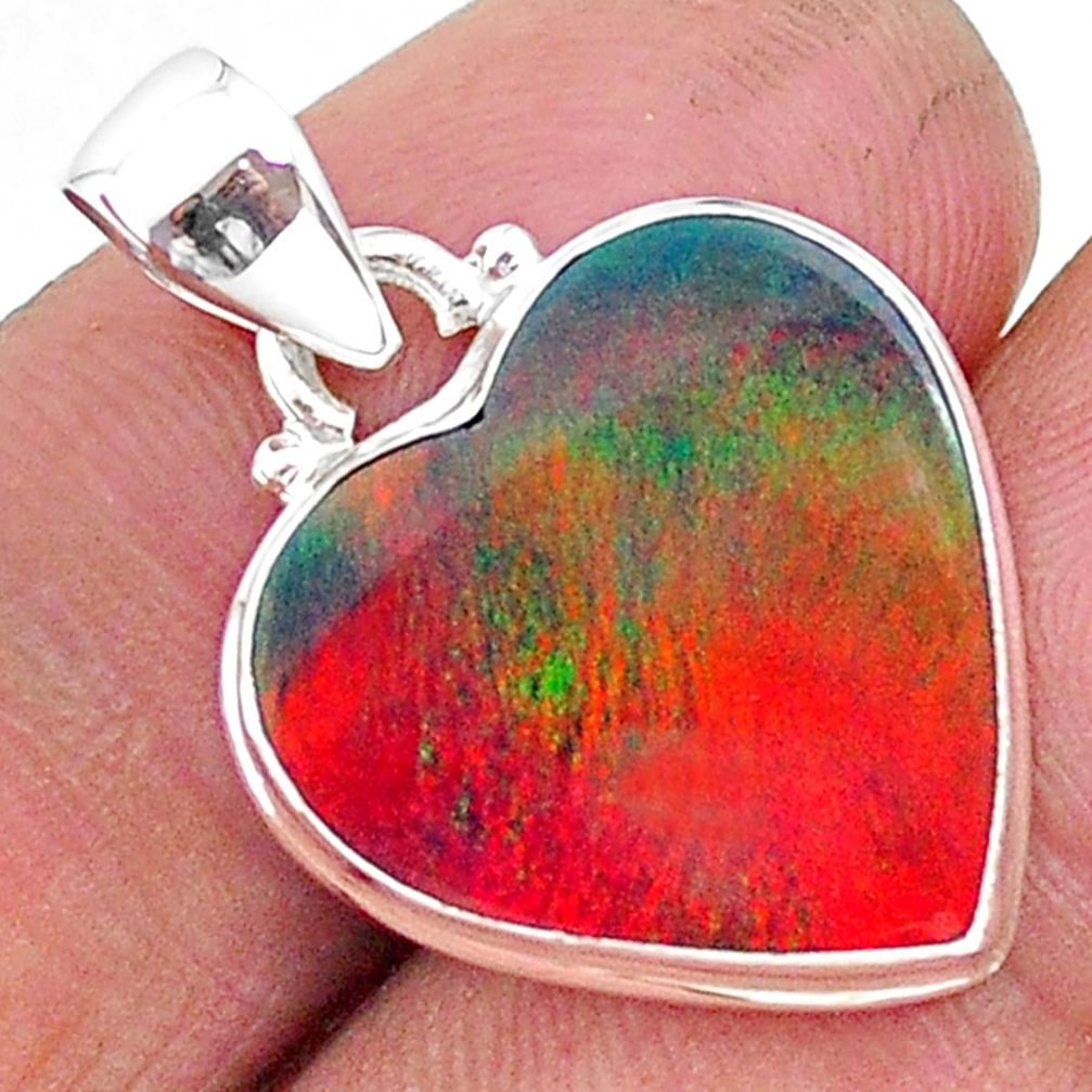 925 silver 7.15cts multi color volcano aurora opal (lab) heart pendant t16853