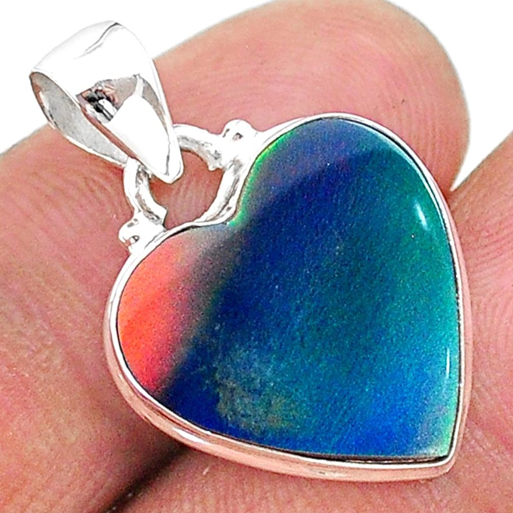 925 sterling silver 7.10cts multi color volcano aurora opal (lab) pendant t16850