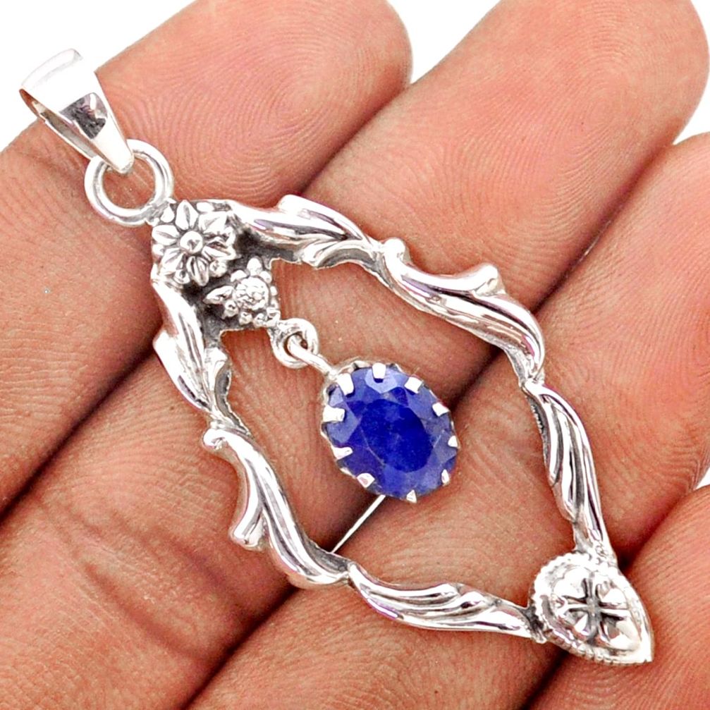 925 sterling silver 2.95cts native american natural blue sapphire pendant t79987