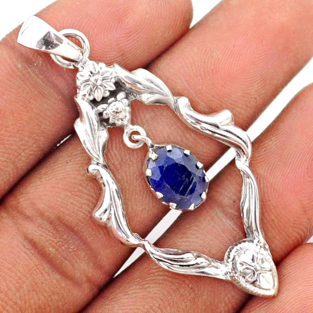 925 sterling silver 2.98cts native american natural blue sapphire pendant t79990