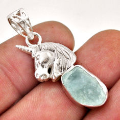 925 sterling silver 6.08cts natural aqua aquamarine rough horse pendant n46263