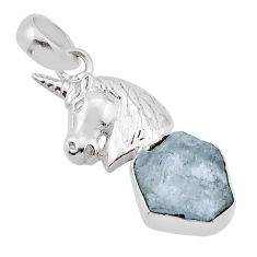 925 sterling silver 5.59cts natural aqua aquamarine rough horse pendant n54071