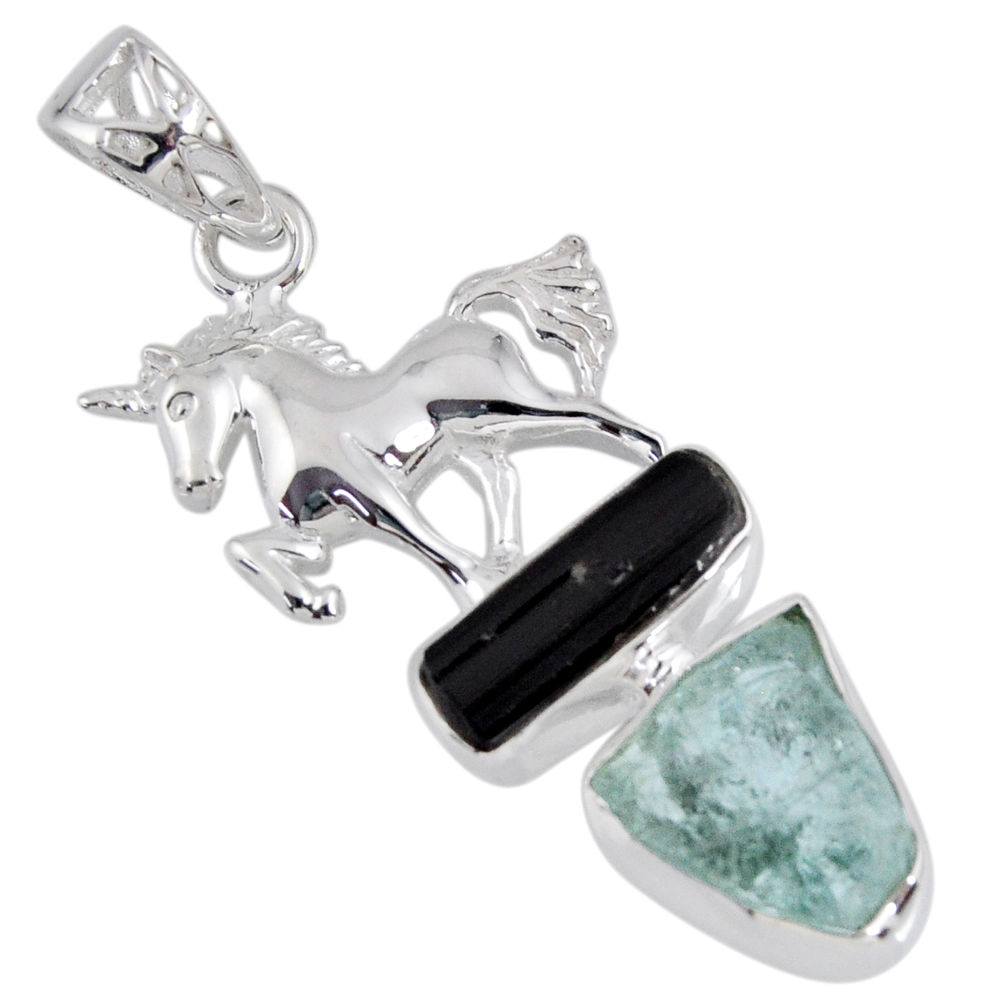 925 sterling silver 11.00cts natural aqua aquamarine rough horse pendant r55499