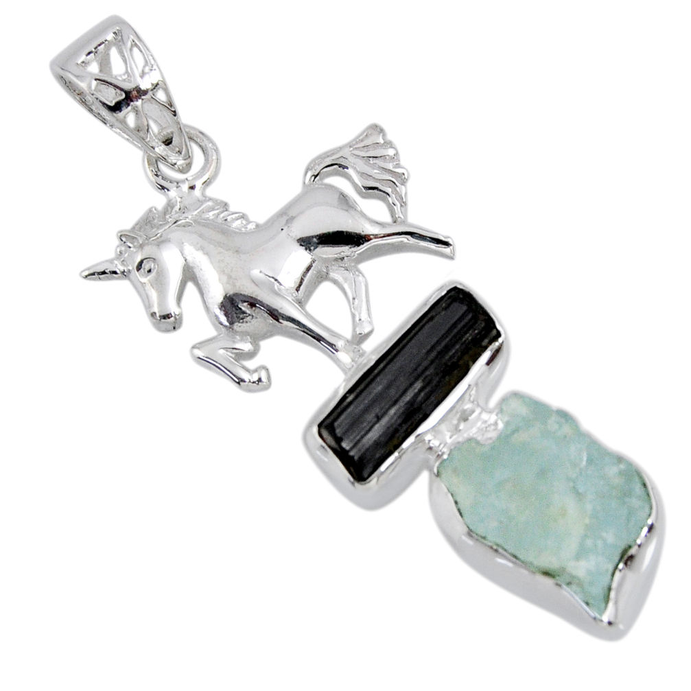 925 sterling silver 10.70cts natural aqua aquamarine rough horse pendant r55569