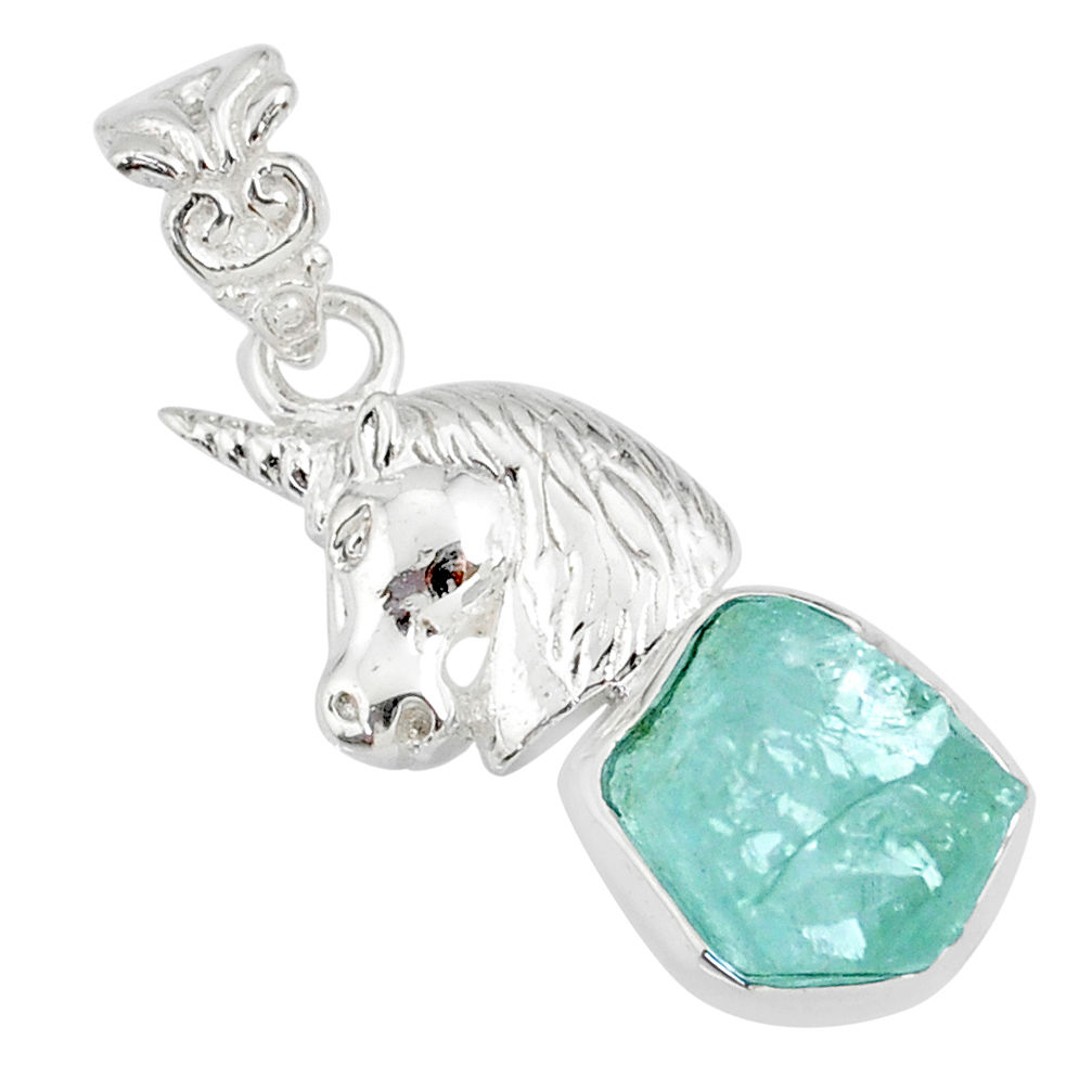 925 sterling silver 8.44cts natural aqua aquamarine raw horse pendant r80932