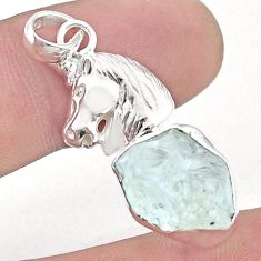 925 sterling silver 7.24cts natural aqua aquamarine rough horse pendant u49052