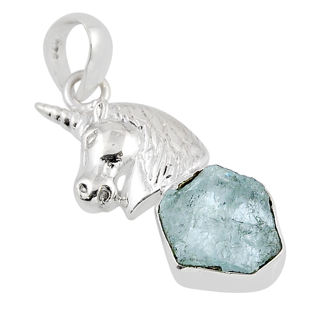 925 sterling silver 5.54cts natural aqua aquamarine rough horse pendant y58705