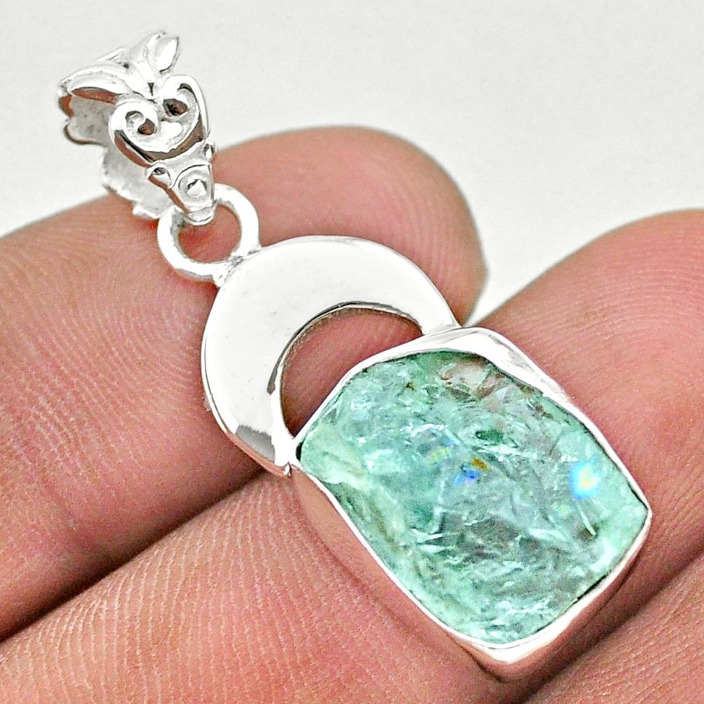 925 sterling silver 6.98cts natural aqua aquamarine raw moon pendant t31074