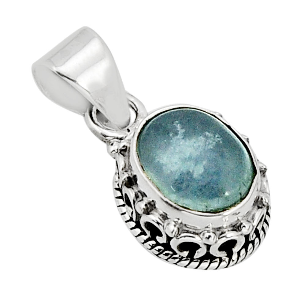 925 sterling silver 3.84cts natural aqua chalcedony oval pendant jewelry y74811