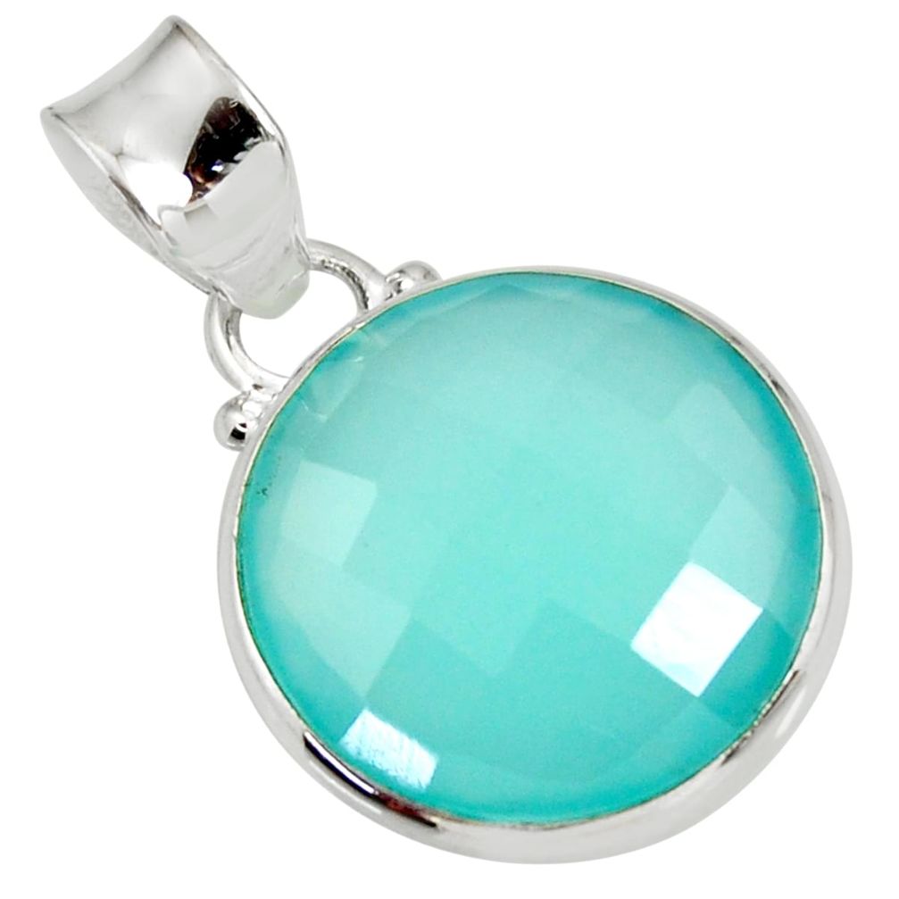 925 sterling silver 15.05cts natural aqua chalcedony pendant jewelry d39469